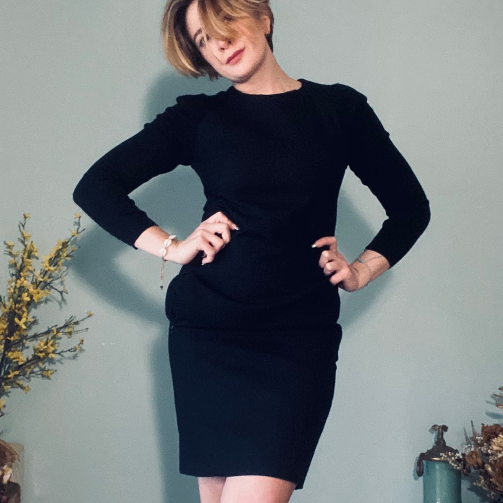 Black wool long sleeve dress